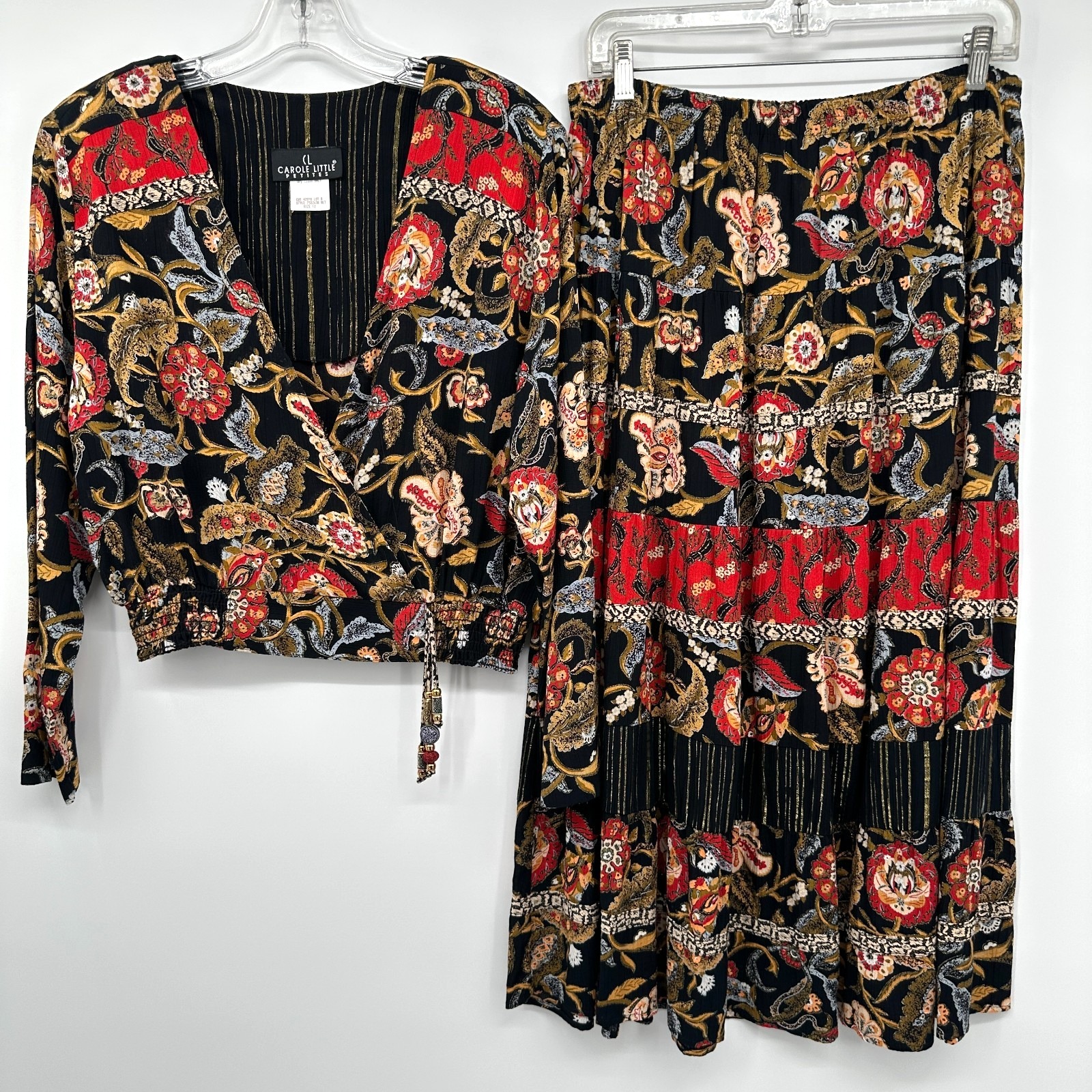 Vintage Carole Little Midi Skirt Crop Top Set Size 12 Eclectic Boho Grunge Artsy